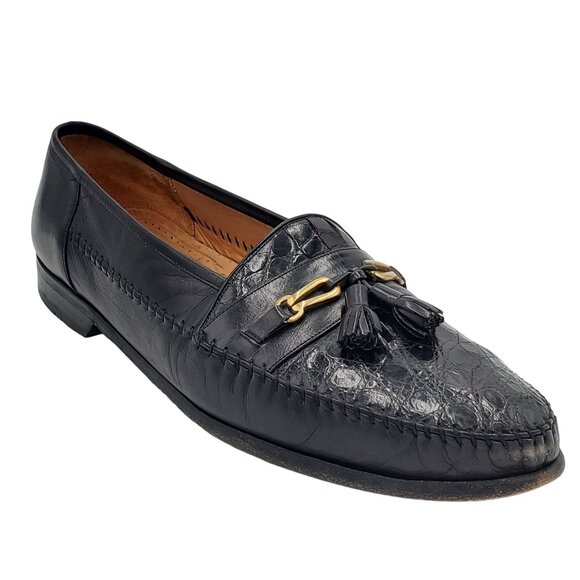 Vintage Mezlan Exotic Black Crocodile Mens 15M Dress Shoes Tassel Loafers Spain main image 7